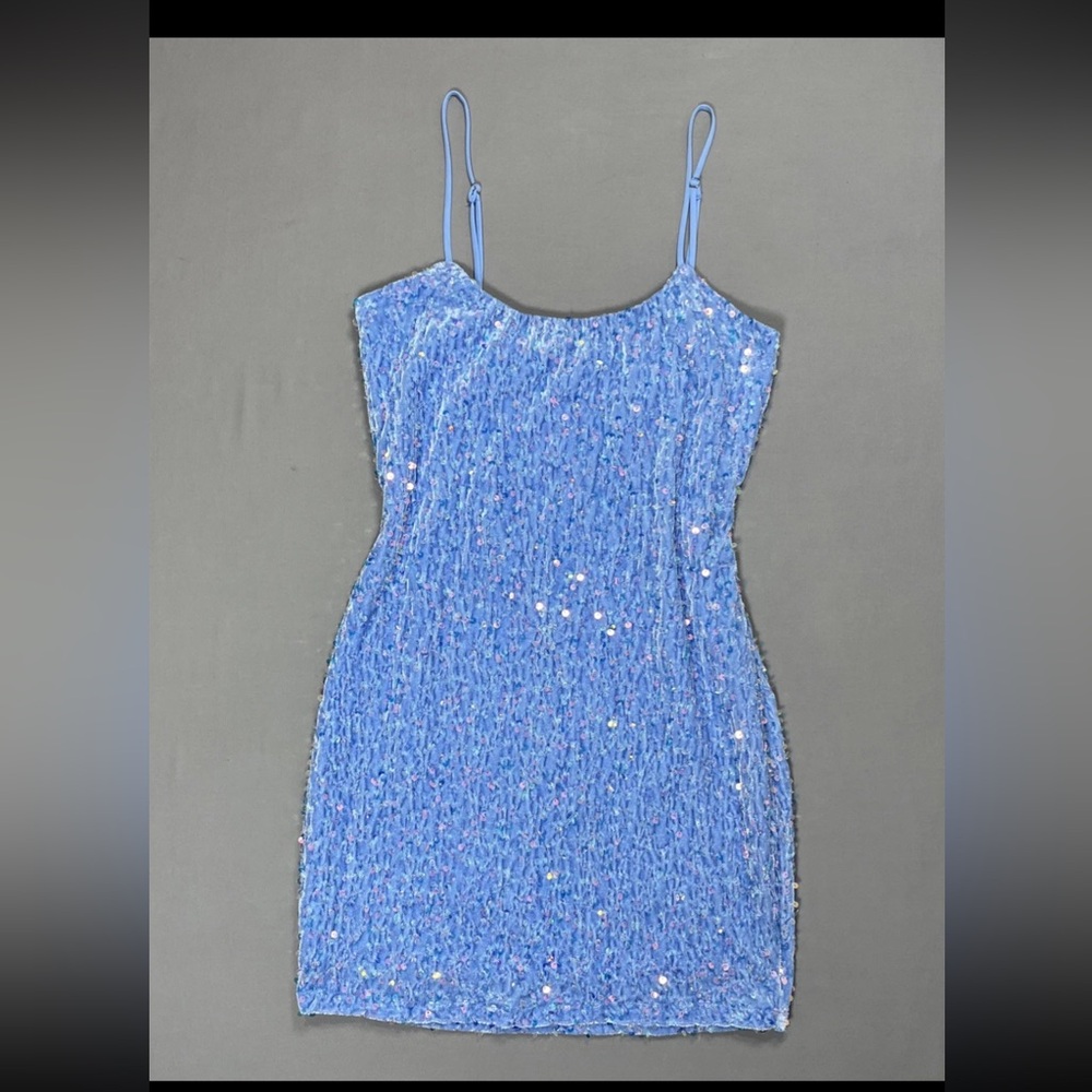 Lucy In The Sky Iridescent Sequin Bodycon Dress Baby Blue Home Coming Dress Sz M - Picture 4 of 14